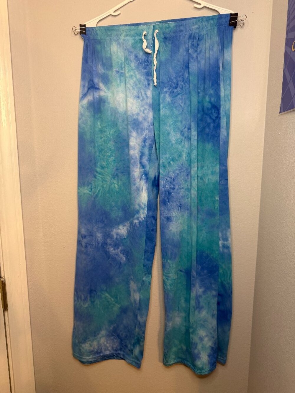 Hello Mello Lounge Pants Womens M/L Blue Tie Dye Drawstring Pajama Pants